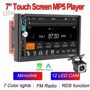 7-дюймовый HD 2Din автомобильный MP5-плеер с проводным Mirrorlink USB TF FM RDS-радио, цветная подсветка, беспроводной Android AUTO Carplay, зарядка через USB FS06W