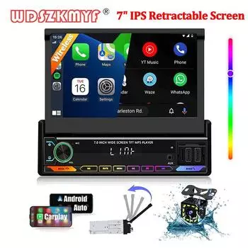 7-дюймовый HD беспроводной Android Auto CarPlay однодиновый видео мультимедиа MP5 плеер выдвижной экран BT FM интеллектуальные автомобильные системы