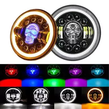 7-дюймовый круглый светодиодный фонарь с автоматическим переключением поворотов, фары для мотоциклов, подходят для Harley Davidson, Jeep Wrangler