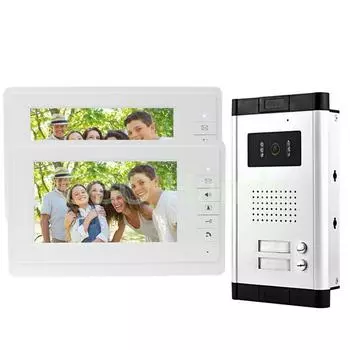 7-дюймовый проводной видеодомофон, контроль доступа, дверной звонок, комплект системы внутренней связи, 2 монитора + 1 камера с 2 кнопками белый