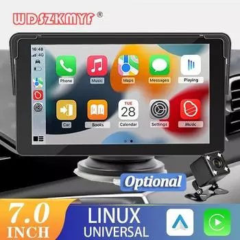 7-дюймовый универсальный автомобильный радиоприемник, мультимедийный видеоплеер, беспроводной Apple Carplay, Android Auto, сенсорный экран, WIFI, FM, Bluetooth
