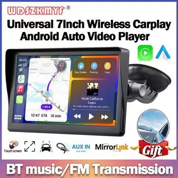 7-дюймовый универсальный автомобильный радиоприемник, мультимедийный видеоплеер, беспроводной Apple Carplay, Android Auto, сенсорный экран, FM, Bluetooth, WIFI