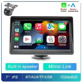 7-дюймовый универсальный автомобильный радиоприемник беспроводной Carplay Android Auto Mirrorlink портативный BT/USB/AUX с солнцезащитным козырьком мультимедийный автомобильный плеер