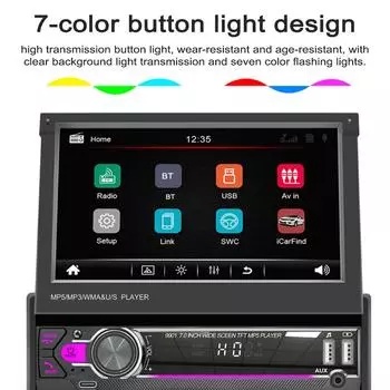 7-дюймовый выдвижной экран Автомобильный MP5 MP4 MP3-плеер BT 5,1 Автомобильный локатор Канал частотной модуляции разноцветный