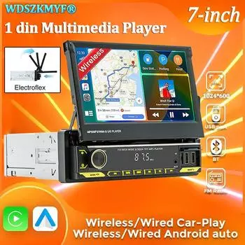 7-дюймовый выдвижной сенсорный экран беспроводной Carplay Android Auto 1Din автомобильный радиоприемник BT/FM GPS мультимедийный проигрыватель интеллектуальные системы