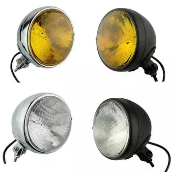 7 фара для мотоцикла, нижнее крепление для Cruiser Chopper Cafe Racer Bobber, черный, универсальный, на заказ Black Amber Lens