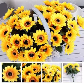 7 голов подсолнечника букет из искусственного шелка поддельные цветы свадебный домашний цветочный декор
