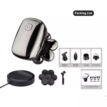 7 головок Беспроводная электрическая бритва для мужчин 6 в 1 Freedom Grooming Head Shaver с триммером для волос в носу, бакенбардами, водонепроницаемые бритвы для влажной и сухой уборки, USB-набор Cordless USB