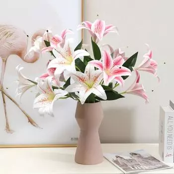 7 головок лилии имитация цветка свадебный цветок украшение интерьера для дома гостиная украшение искусственные цветы 53cm белый
