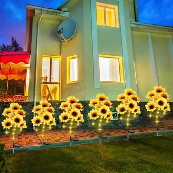 7 головок Подсолнух Солнечные светильники Уличный декор для сада Водонепроницаемый солнечный уличный светильник Декоративные светильники для дорожек Сад Патио Задний двор