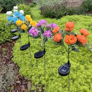 7 головок светодиодная лампа на солнечной батарее Peony Lamp для сада, газонная лампа, наружная водонепроницаемая лампа IP65 для ландшафтного дизайна, садовое украшение, солнечные светильники синий
