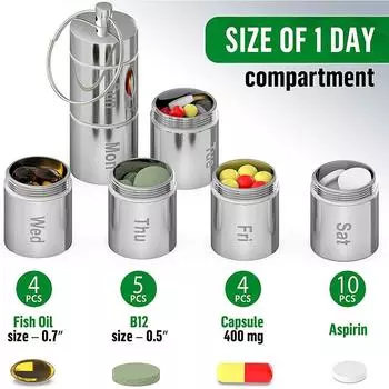 7 Grids Pill Box 7 Days Weekly Metal Pill Case Medicine Tablet Dispenser Organizer Splitters Storage Organizer Container чёрный