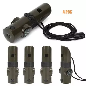 7 In 1 4PCS ABS Military Green Lightweight Practical Camping Survival Multifunction Whistle