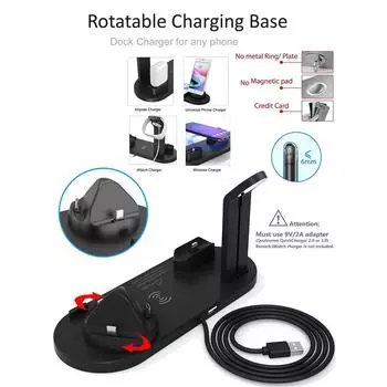 7 In 1 Wireless Charger Stand Pad For iPhone 15 14 13 12 11 X Apple Watch Airpods Desk Phone Chargers Fast Charging Dock Station розового золота