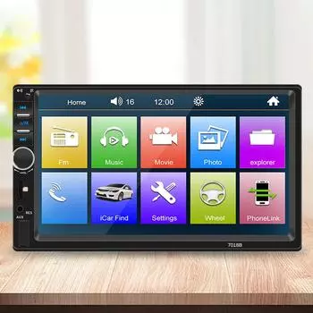 7 Inch Audio System Head Unit USB TF FM Receiver Auto Radio Hands-Free Call Bluetooth-Compatible Dual Din Steering Wheel Control