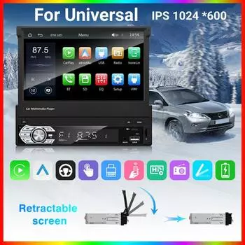 7-дюймовый проводной Android Auto CarPlay 1Din мультимедийный MP5-плеер выдвижной экран Mirror Link универсальный для VW Lada Kia Hyundai