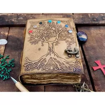 7-каменный кожаный журнал «Древо жизни», блокнот, пустой альбом для рисования, путешествия 7 x 5 in коричневый