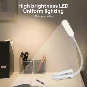 7 LED Book Light USB Rechargeable Reading Light 3-Level Warm Cool White Daylight Portable Flexible Easy Clip Night Reading Lamp чёрный