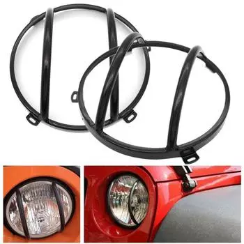 7 LED Headlamp Protector Guard Headlight Lamp Light Guard Cover for Jeep Wrangler Unlimited JK 2007-2017
