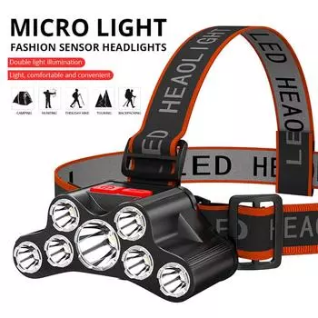7 LED Headlamp Rechargeable Powerful Head Lamp With Built-in 18650 Battery Outdoor Camping Headlight Head Flashlight