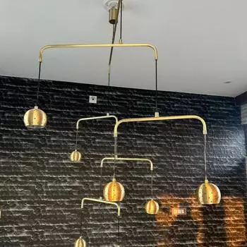 7-Light Brass Pendant Chandelier | Kalmar Stilnovo Inspired | Industrial Hanging Light Fixture