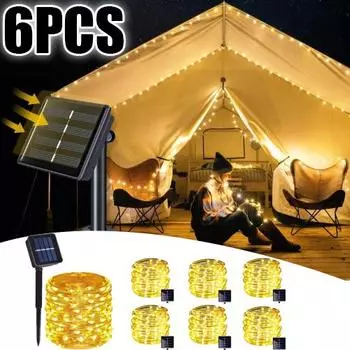 7 м/12 м/22 м/32 м солнечный светодиодный светильник на открытом воздухе, праздничный светодиодный светильник, солнечный сад, уличный сказочный венок, световой шнур, рождественское украшение Warm light7m-1pcs