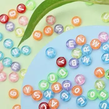 7 мм 50 шт./лот для изготовления ювелирных изделий прозрачные бусины с буквами цветной фон с белыми буквами материал кулон DIY ожерелье браслет аксессуары 7mm 50Pcs белый