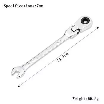 7 мм гаечный ключ с храповым механизмом, набор ключей, ручной инструмент, 72-зубчатый храповой механизм, гибкая головка, зеркальная полировка, 7 мм, для ремонта автомобилей и дома, 1 шт.