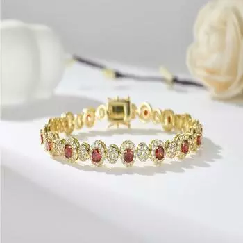 7 мм круглый браслет с гранатом и цирконием, позолоченные ювелирные изделия 18 карат, женские браслеты