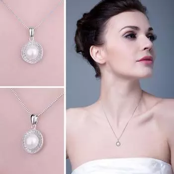 7 мм пресноводный культивированный жемчуг 925 пробы серебро кулон Halo ожерелье для женщины мода вечеринка подарок без цепочки 45cm