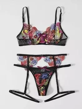 7 Новое Летнее Ночное Искушение Секс-Набор Черное Ажурное Женское Пижамное Трио S