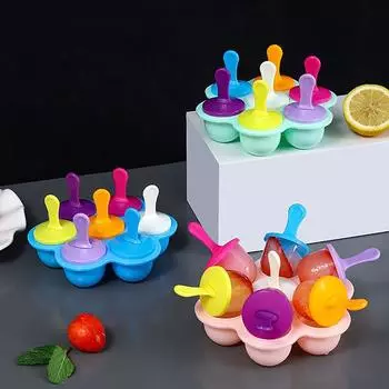 7 отверстий DIY Ice Cream Pops Силиконовая форма для мороженого, шарики для мороженого, формы для фруктового мороженого, детские фруктовые шейки, аксессуары для домашней кухни, инструмент синий