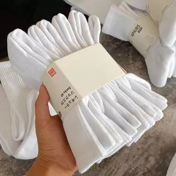 «7 пар мужских белых спортивных носков средней длины, впитывающих пот, износостойких, с махровой подошвой, идеальны для езды на велосипеде и осени» One Size