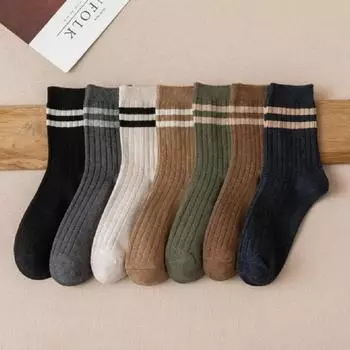 7 пар полосатых мужских носков средней длины, модные, весна-осень, с круглым вырезом, мягкие, удобные, впитывающие пот, повседневные носки One Size