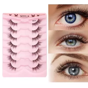 7 пар полуресниц с прозрачной полоской, тонкие ресницы, естественный вид, 3D-ресницы, короткие накладные ресницы «кошачий глаз» H