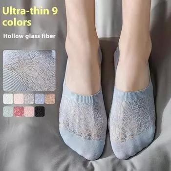 (7 пар случайных цветов) Женские кружевные носки-лодочки, невидимые спортивные туфли и носки 35-40, нескользящие носки, дышащие балетки и носки.