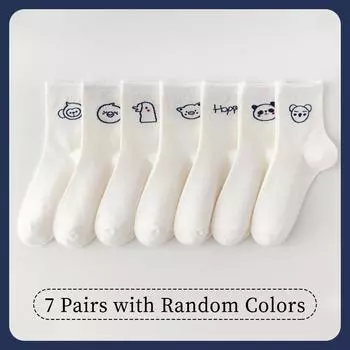 7 пар женских весенне-осенних мультяшных милых носков средней длины с животными, буквами и слоганами, модных, универсальных, летних, дышащих One Size