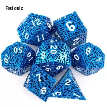 7 шт. сине-белые металлические игральные кости лабиринт полые металлические многогранные игральные кости подходят для ролевой ролевой игры, настольной игры, карточной игры разноцветный