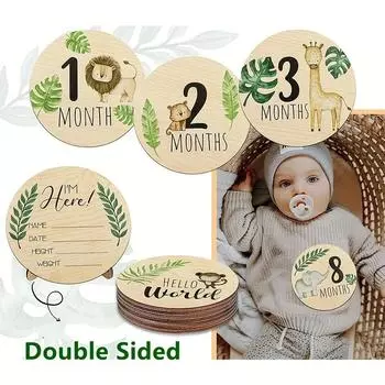 7 PCS Cute Baby Double Sided Wooden Monthly Milestone Cards Pregnancy and Baby Shower Gifts for Newborn Boys and Girls