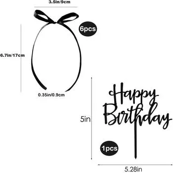 7 PCS Multipurpose Black Bows Acrylic Letter Ribbion Cake Topper New Cake Decorating