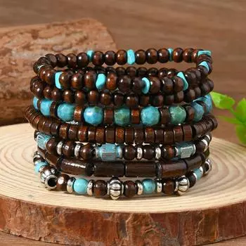 7-Piece new wooden bead turquoise men s and women s bracelets are suitable for daily wear by men and women разноцветный