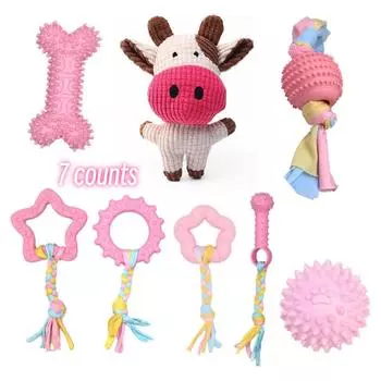 7-piece set of puppy chew toys, dog grinding chew toy set, suitable for interaction between puppies and medium-sized dogs розовый