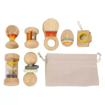 7 Pieces Wooden Rattles Toy Set Early Learning Educational Sensory Training Colorful Wood Hand Rattl