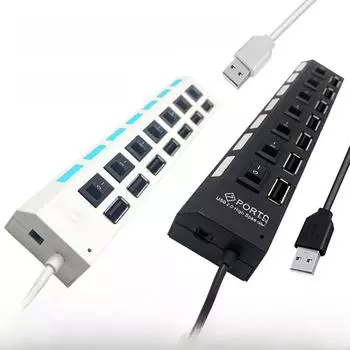 7-портовый USB 2.0-концентратор с независимыми переключателями four-port чёрный