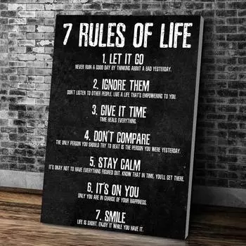 7 правил жизни, мотивационная настенная живопись на холсте, современные поп-слова, постер, напечатанная спальня или домашняя комната, украшение для офиса, фотографии 20x30cm No Frame белый