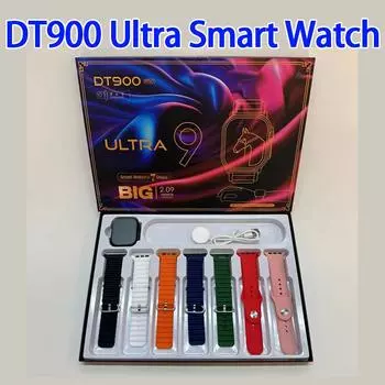7 ремешков для часов Новые умные часы DT900 Ultra 2.09HD Amoled с круглым экраном и монитором ЭКГ Reloj inteligente с защитным чехлом