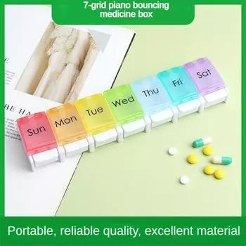 7-сетчатая упаковка Пресс-тип для таблеток на одну неделю Портативная семь ячеек Семидневная красочная упаковка Прозрачная коробка для хранения таблеток