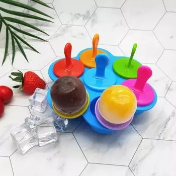7 сеток DIY Ice Cream Popsicle силиконовая форма для мороженого Ball Maker Ice Cream Popsicles Molds Baby Fruit Shake Home Kitchen Accessories Tool синий