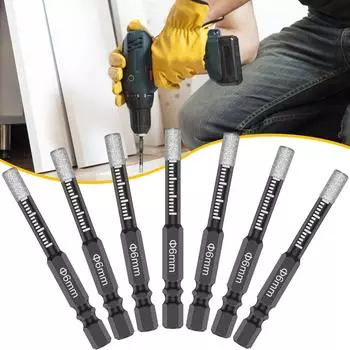 7 шт. 6 мм алмазные сверла для сухого сверления, вакуумная пайка алмаза с быстросменным шестигранным хвостовиком для фарфора, гранита, плитки, мрамора, бетона 6mm&Hexagonal зелёный