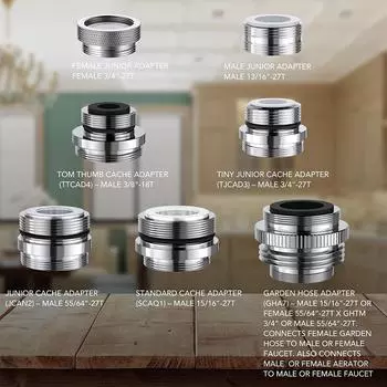 7 шт. адаптеры для шлангов разных размеров из твердой латуни, подходят для съемных аэраторов для раковины 7Pcs